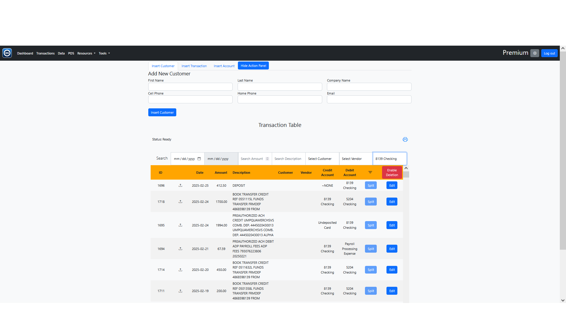 Transaction Table Screenshot